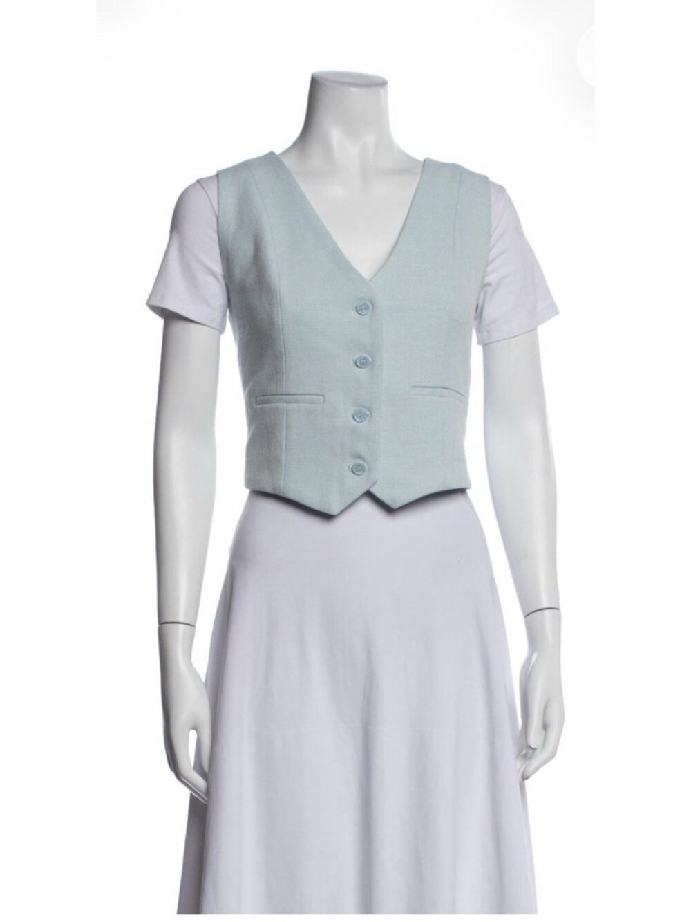 House of Harlow 1960 Authentic Solid Light Blue Vest Button Front Viscose Medium